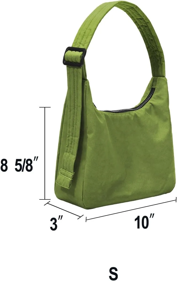 Nylon Shoulder Bag - Adjustable Quilted Strap, Structured Slouchy Design with Interior Zip Pocket