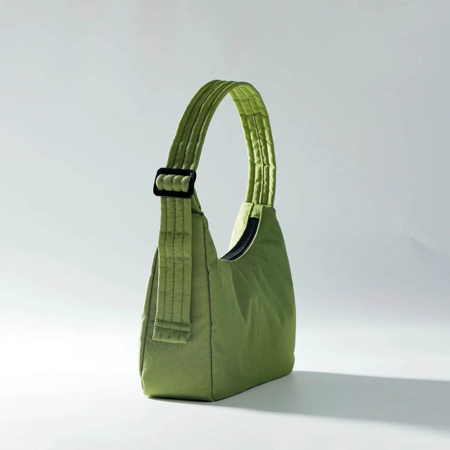 Nylon Shoulder Bag - Adjustable Quilted Strap, Structured Slouchy Design with Interior Zip Pocket