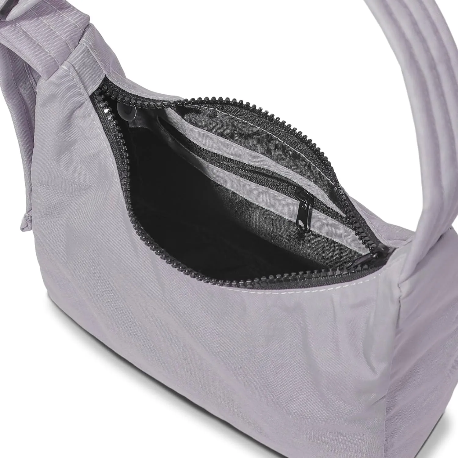 Nylon Shoulder Bag - Adjustable Quilted Strap, Structured Slouchy Design with Interior Zip Pocket