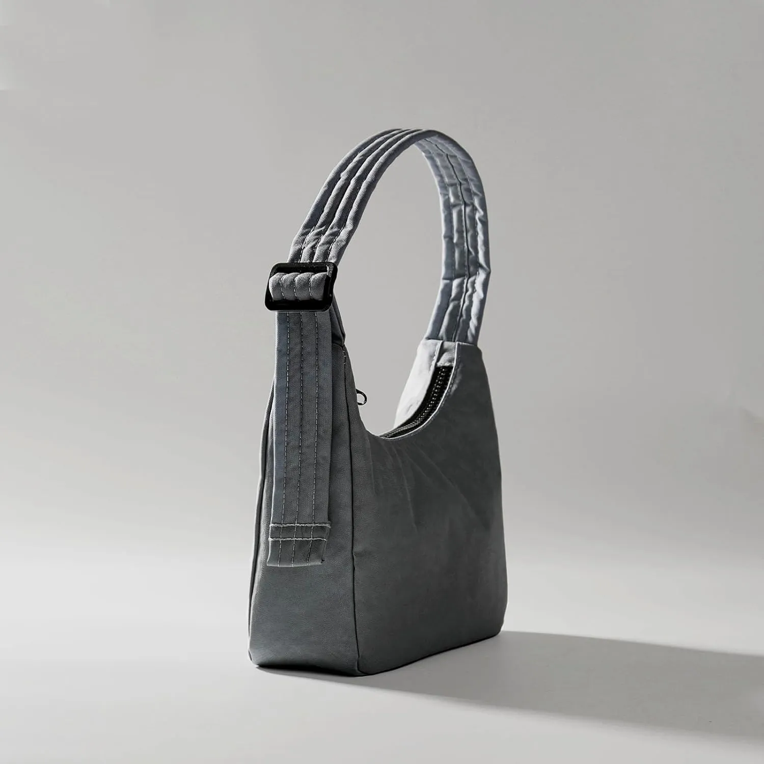 Nylon Shoulder Bag - Adjustable Quilted Strap, Structured Slouchy Design with Interior Zip Pocket
