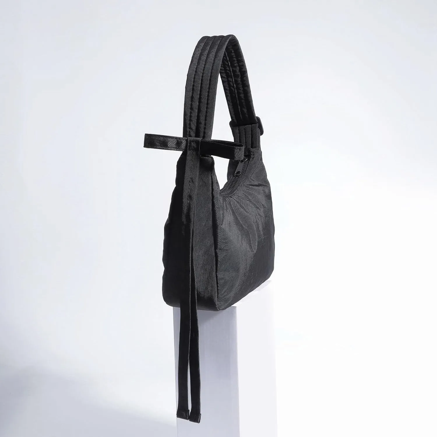Nylon Shoulder Bag - Adjustable Quilted Strap, Structured Slouchy Design with Interior Zip Pocket