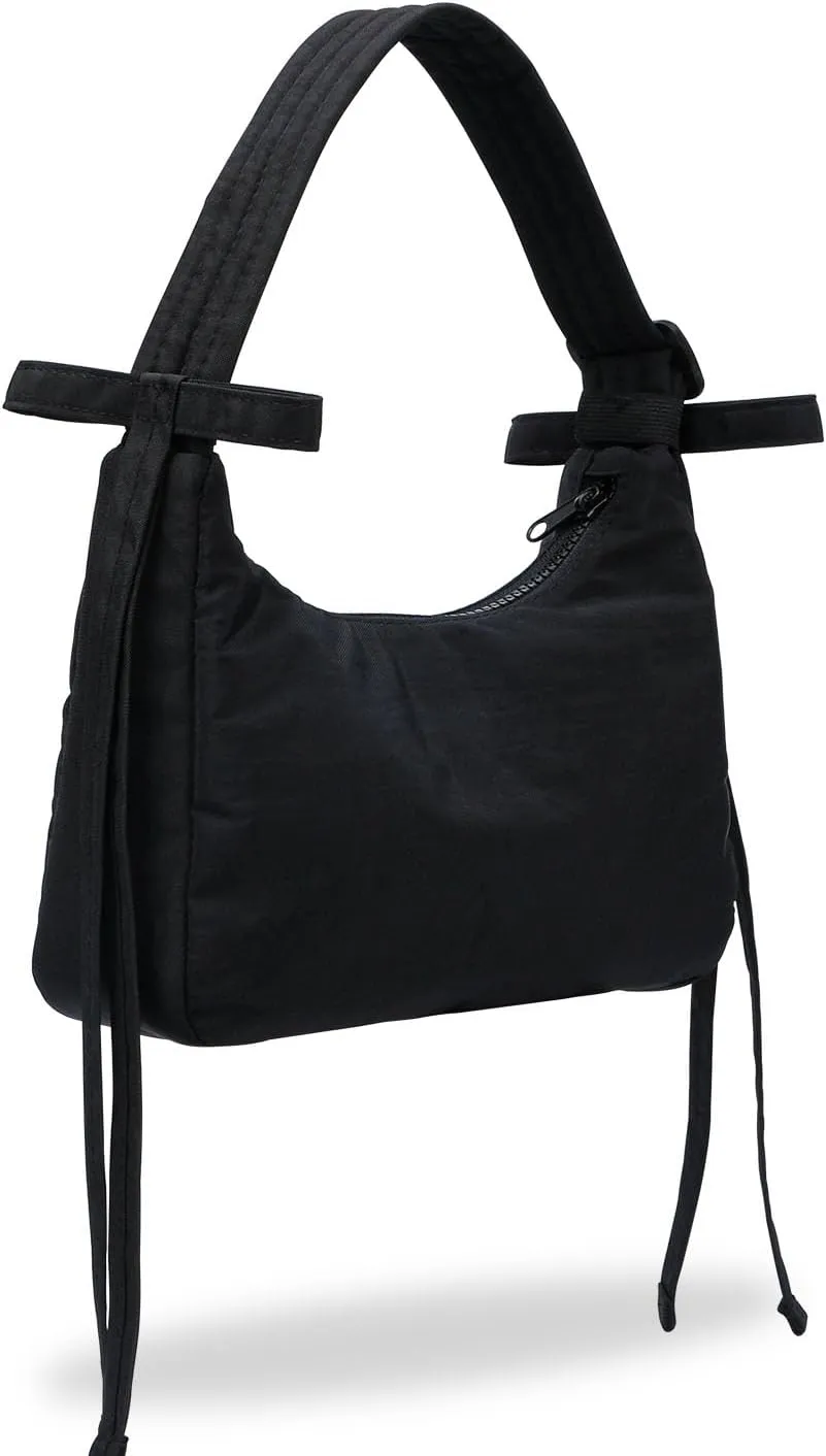 Nylon Shoulder Bag - Adjustable Quilted Strap, Structured Slouchy Design with Interior Zip Pocket