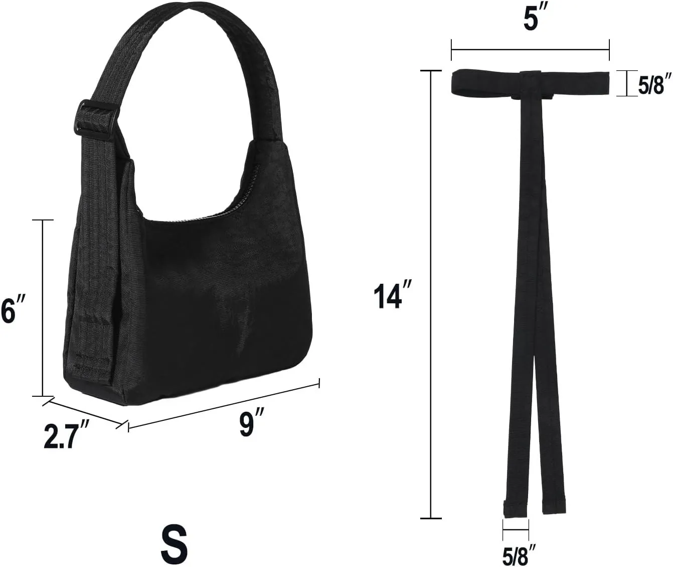 Nylon Shoulder Bag - Adjustable Quilted Strap, Structured Slouchy Design with Interior Zip Pocket