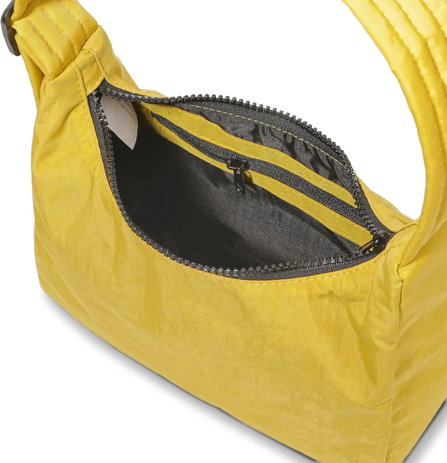 Nylon Shoulder Bag - Adjustable Quilted Strap, Structured Slouchy Design with Interior Zip Pocket