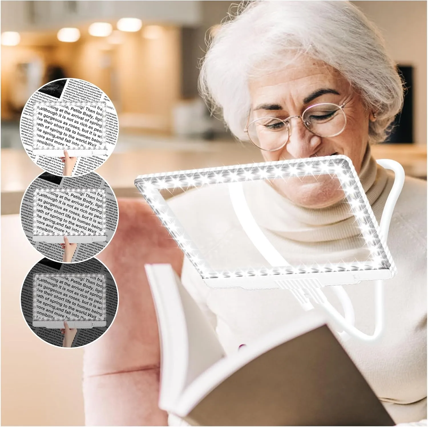 NZQXJXZ 5X Hands Free Magnifying Glass with Light and Stand 43 Ultra-Bright LED, Lighted Magnifying Glass, Full Page Magnifier for Reading, Small Print, Senior, Low Vision