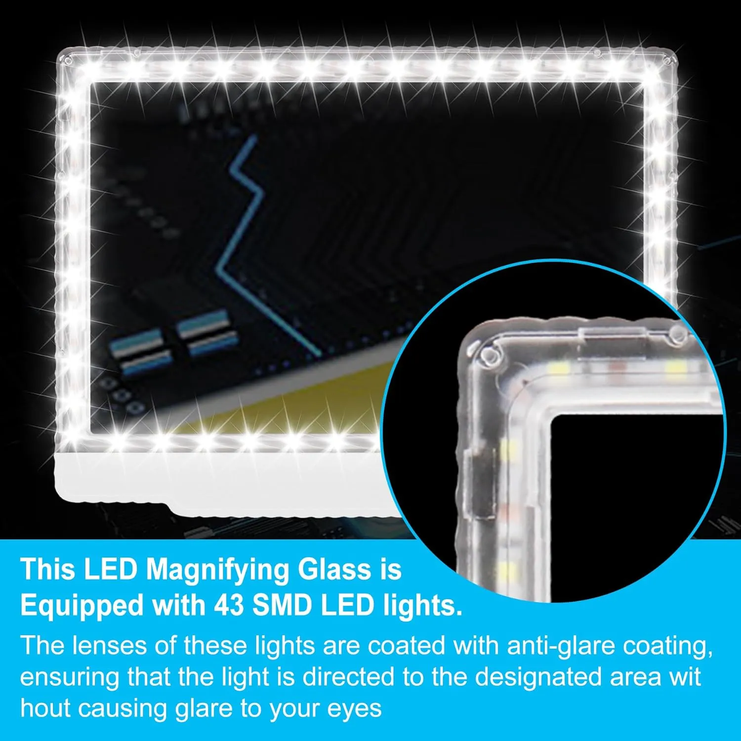 NZQXJXZ 5X Hands Free Magnifying Glass with Light and Stand 43 Ultra-Bright LED, Lighted Magnifying Glass, Full Page Magnifier for Reading, Small Print, Senior, Low Vision