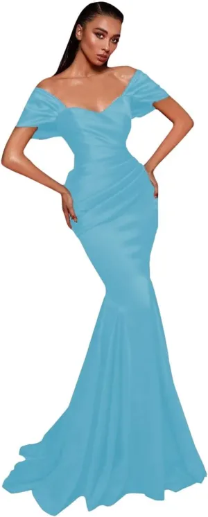 Off The Shoulder Satin Mermaid Prom Dresses for Women Long Ball Gowns A-line Formal Evening Gowns