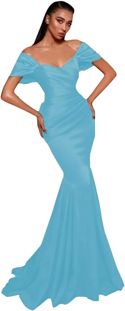 Off The Shoulder Satin Mermaid Prom Dresses for Women Long Ball Gowns A-line Formal Evening Gowns