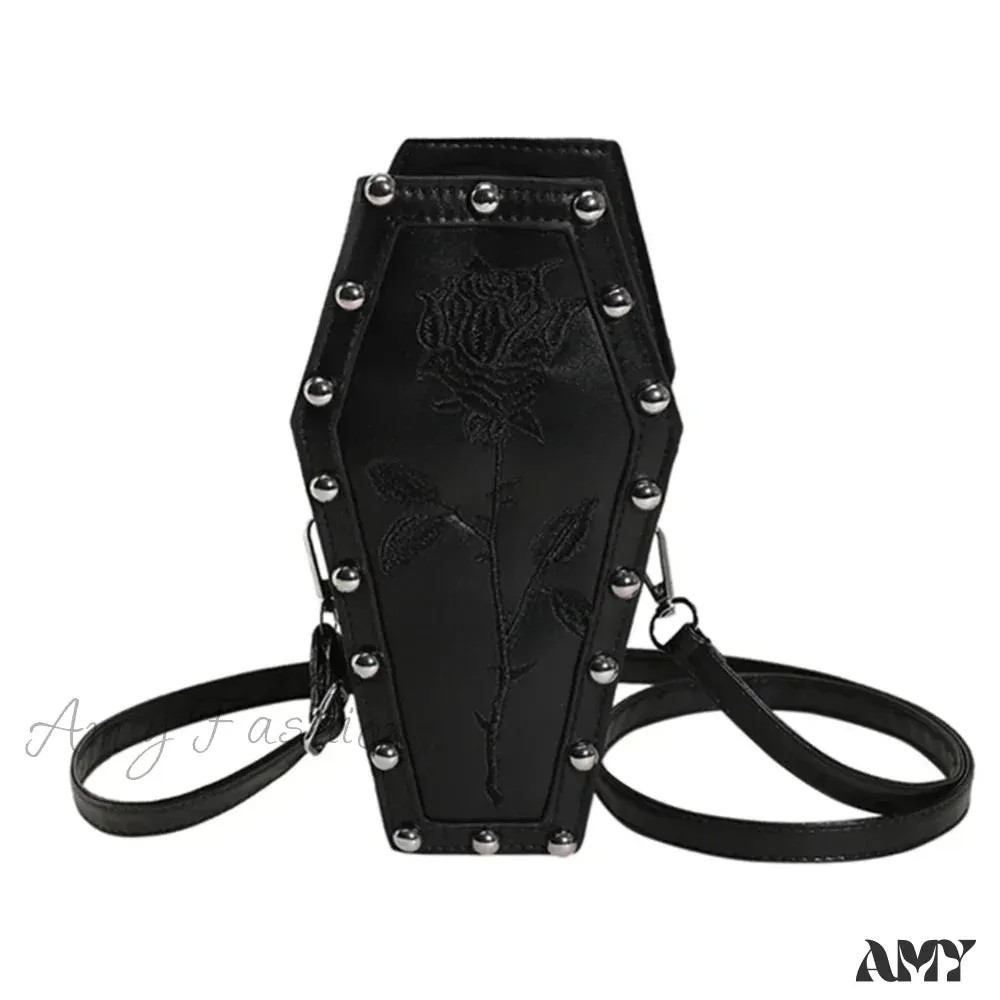 Office PU Coffin Embroidery Bag Underarm Phone Travel Shape Creative
