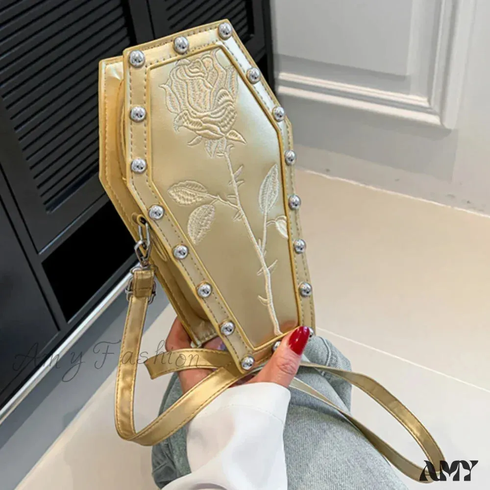 Office PU Coffin Embroidery Bag Underarm Phone Travel Shape Creative