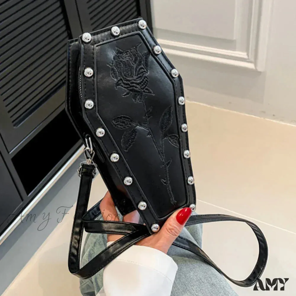 Office PU Coffin Embroidery Bag Underarm Phone Travel Shape Creative