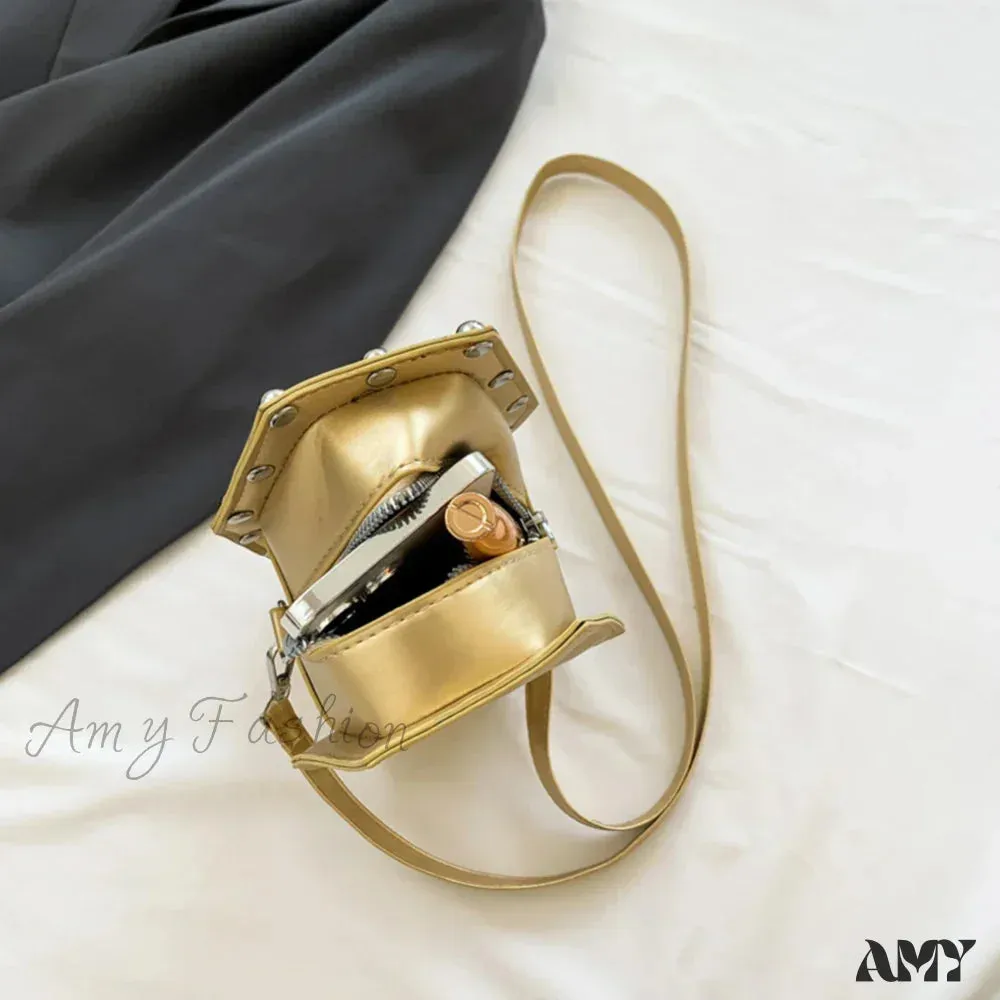 Office PU Coffin Embroidery Bag Underarm Phone Travel Shape Creative