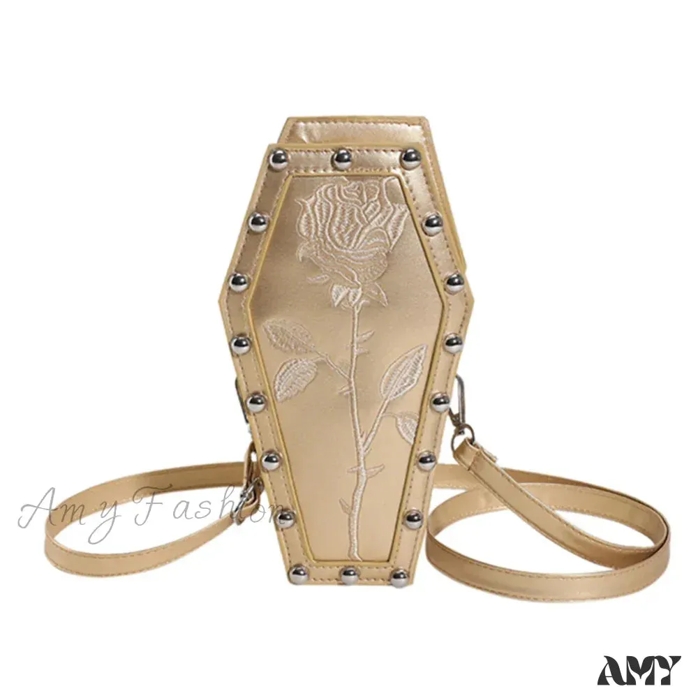Office PU Coffin Embroidery Bag Underarm Phone Travel Shape Creative