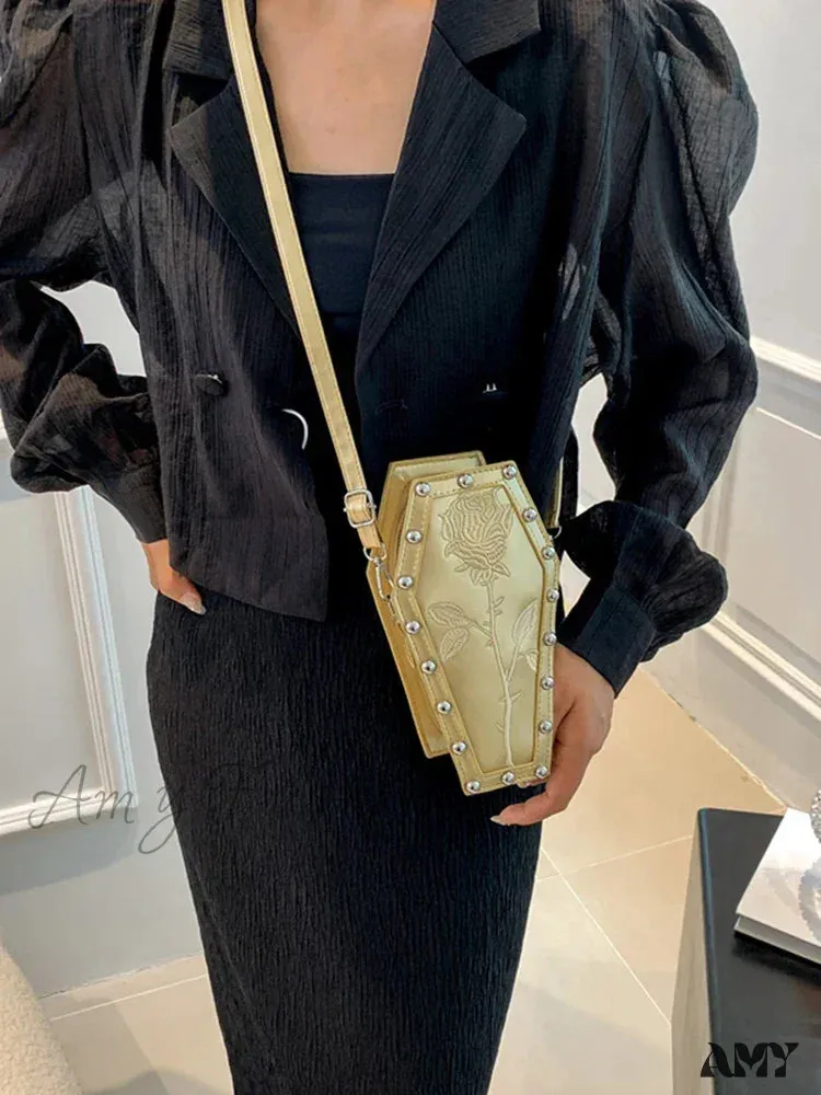 Office PU Coffin Embroidery Bag Underarm Phone Travel Shape Creative