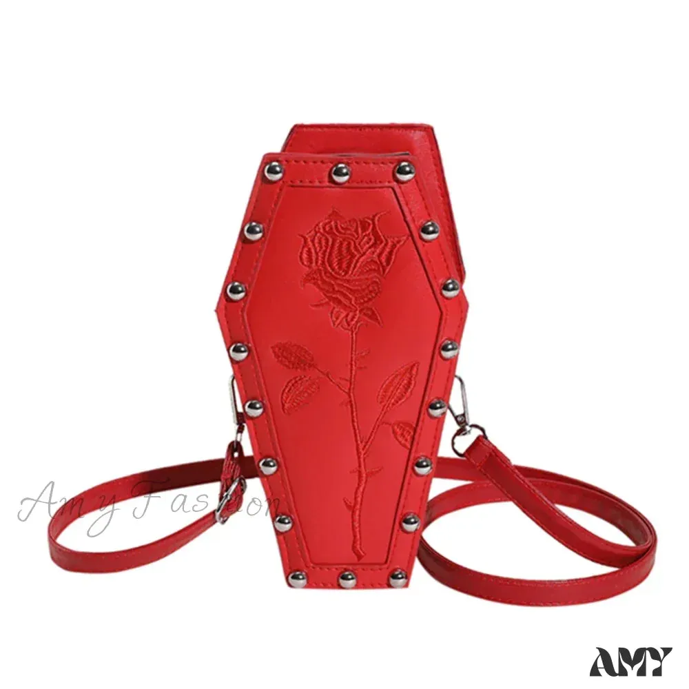 Office PU Coffin Embroidery Bag Underarm Phone Travel Shape Creative