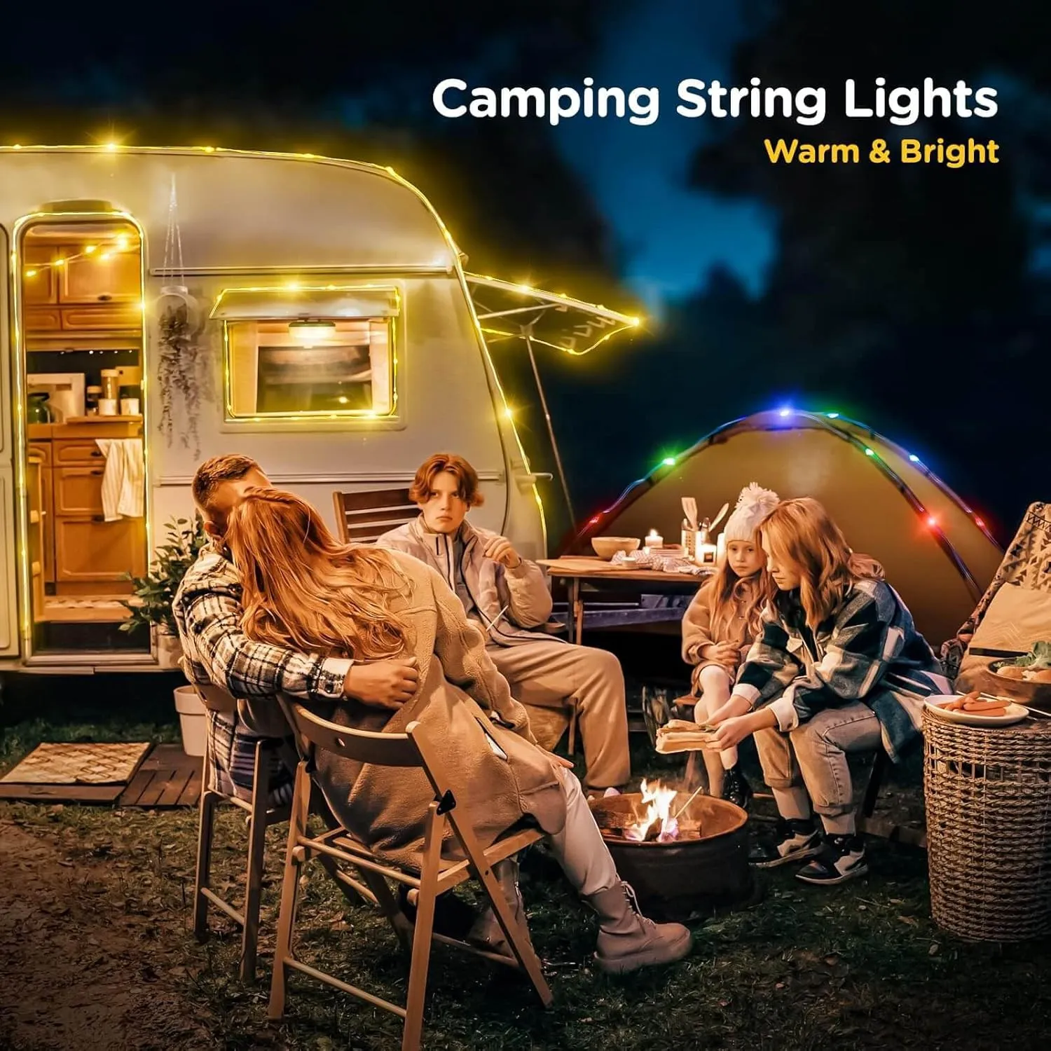 OGERY 2-Pack Camping String Lights, 4 in 1 Quick Storage 32.8FT Rechargeable Tent Lights String with 8 Lighting Modes, Hanging Waterproof Portable LED Lamp for Outdoor Patio Awning Party Essentials