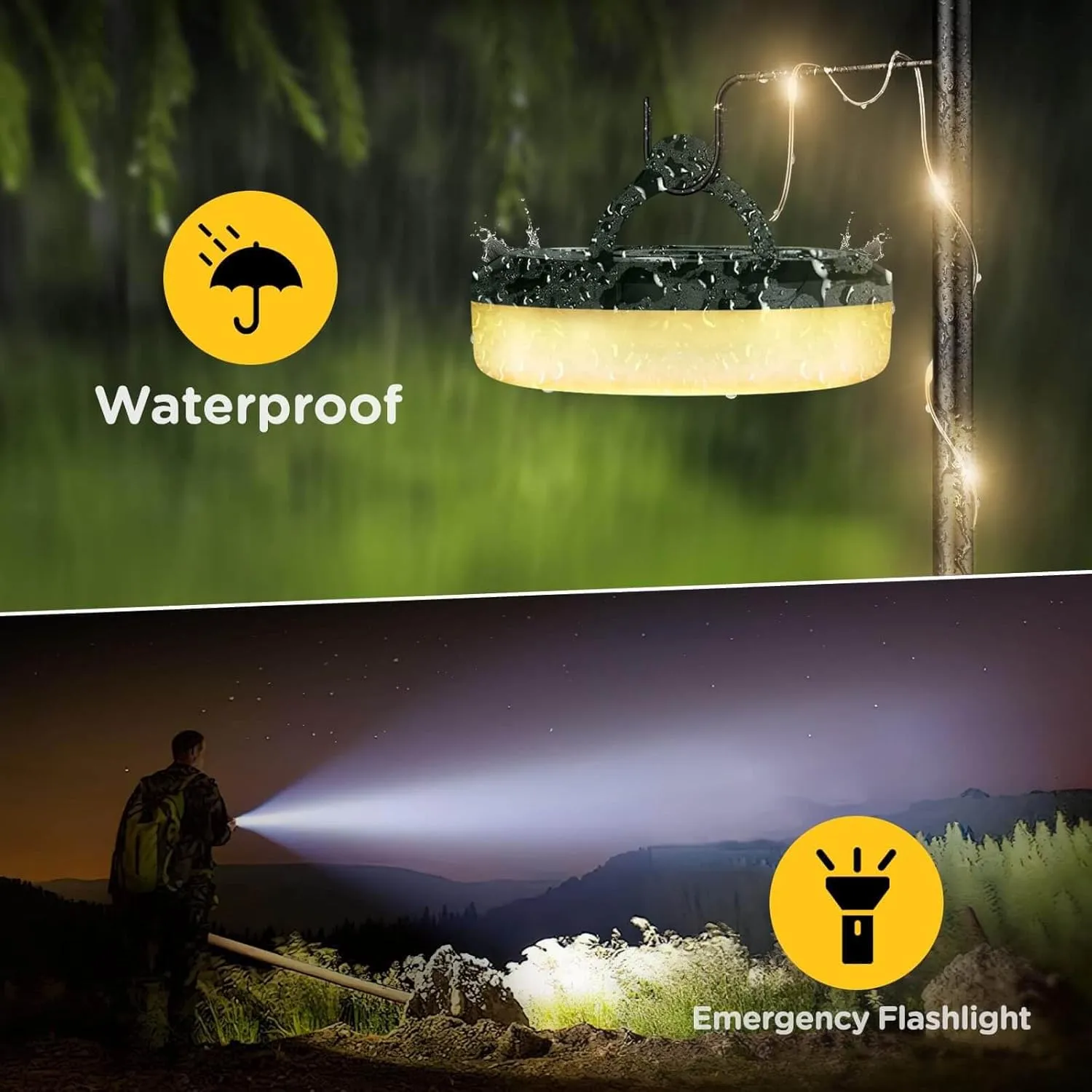 OGERY 2-Pack Camping String Lights, 4 in 1 Quick Storage 32.8FT Rechargeable Tent Lights String with 8 Lighting Modes, Hanging Waterproof Portable LED Lamp for Outdoor Patio Awning Party Essentials