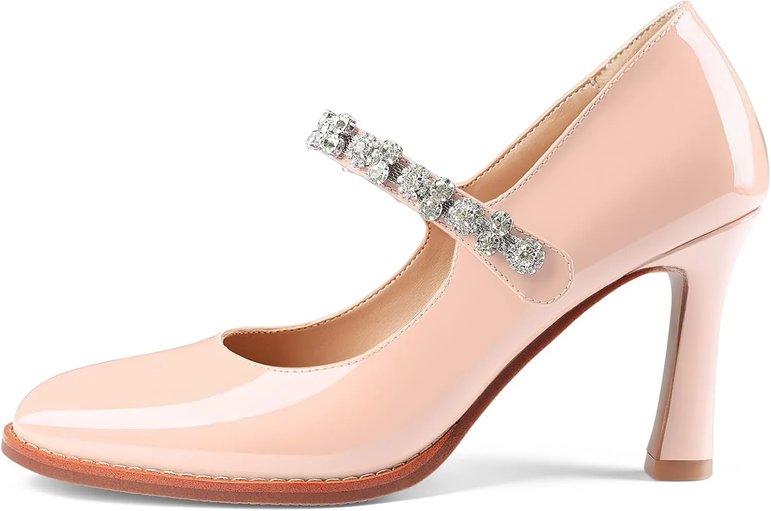 Oh Mispares Pointed Toe Heels for Women Mary Jane Stiletto Pumps Patent Leather Rhinestone Strap 3.5 Inch Dress Shoes for Wedding Party Prom