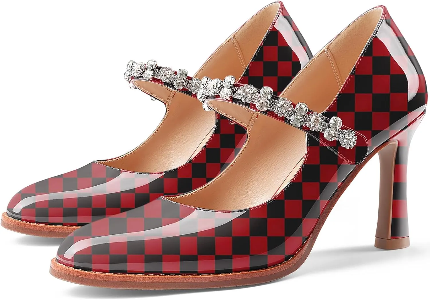 Oh Mispares Pointed Toe Heels for Women Mary Jane Stiletto Pumps Patent Leather Rhinestone Strap 3.5 Inch Dress Shoes for Wedding Party Prom