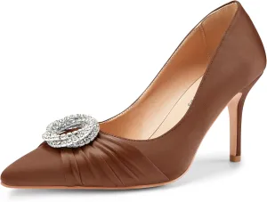 Oh Mispares Women's Satin Pumps Closed Pointed Toe Stiletto Heels Glitter Rhinestones 3.35 Inch Elegant Dress Shoes for Weddings Parties Proms