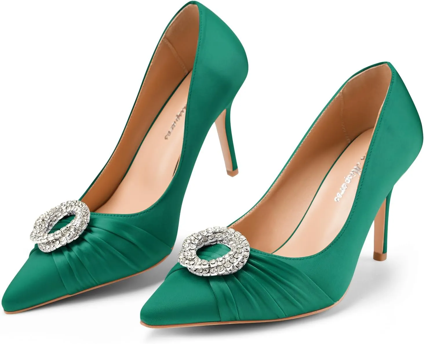 Oh Mispares Women's Satin Pumps Closed Pointed Toe Stiletto Heels Glitter Rhinestones 3.35 Inch Elegant Dress Shoes for Weddings Parties Proms