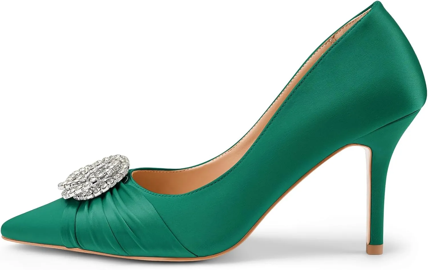 Oh Mispares Women's Satin Pumps Closed Pointed Toe Stiletto Heels Glitter Rhinestones 3.35 Inch Elegant Dress Shoes for Weddings Parties Proms