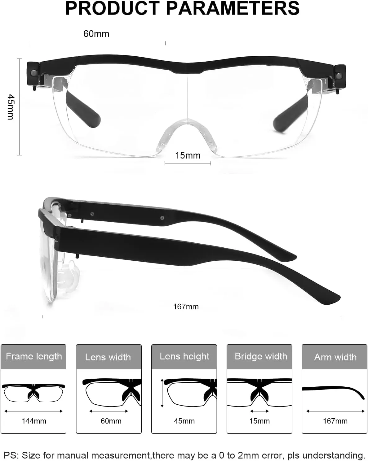 OKH 200% Magnifying Glasses with Light, Rechargeable LED Lighted Magnification Eyeglasses, Bright Sight Hands Free Magnifier Glasses for Close Work, Craft, Jewellers, Reading, Hobby
