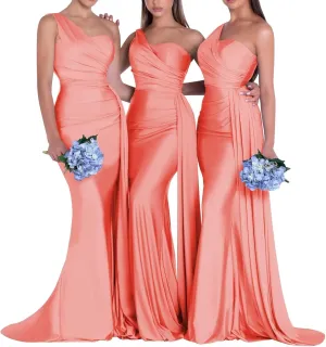 One Shoulder Bridesmaid Dresses for Wedding Mermaid Satin Prom Dresses Long Bodycon Formal Evening Gowns