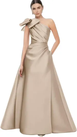 One Shoulder Prom Dresses with Bow Satin Mother of The Bride Dress A Line Formal Evening Party Dresses S-P011
