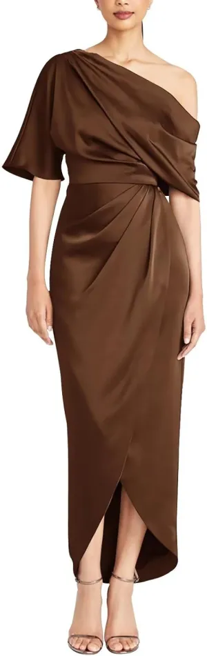 One Shoulder Satin Mother of The Bride Dresses Tea Length Formal Evening Party Gowns for Women