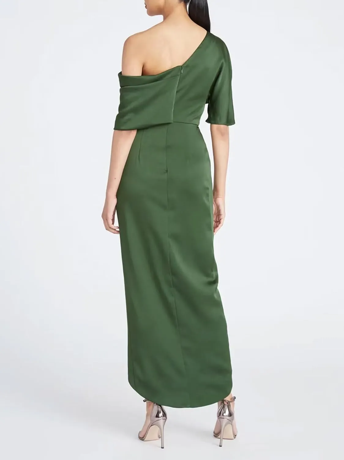 One Shoulder Satin Mother of The Bride Dresses Tea Length Formal Evening Party Gowns for Women