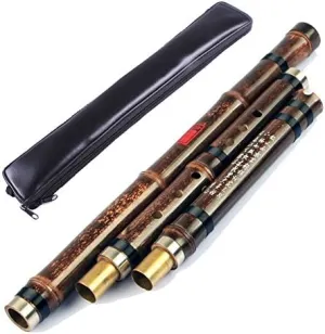 OrientalMusicSanctuary Professional Double Jointed (3 Section) Purple Bamboo Dong Xiao - Chinese Shakuhachi Xiao Flute (Right Handed, Key of G)