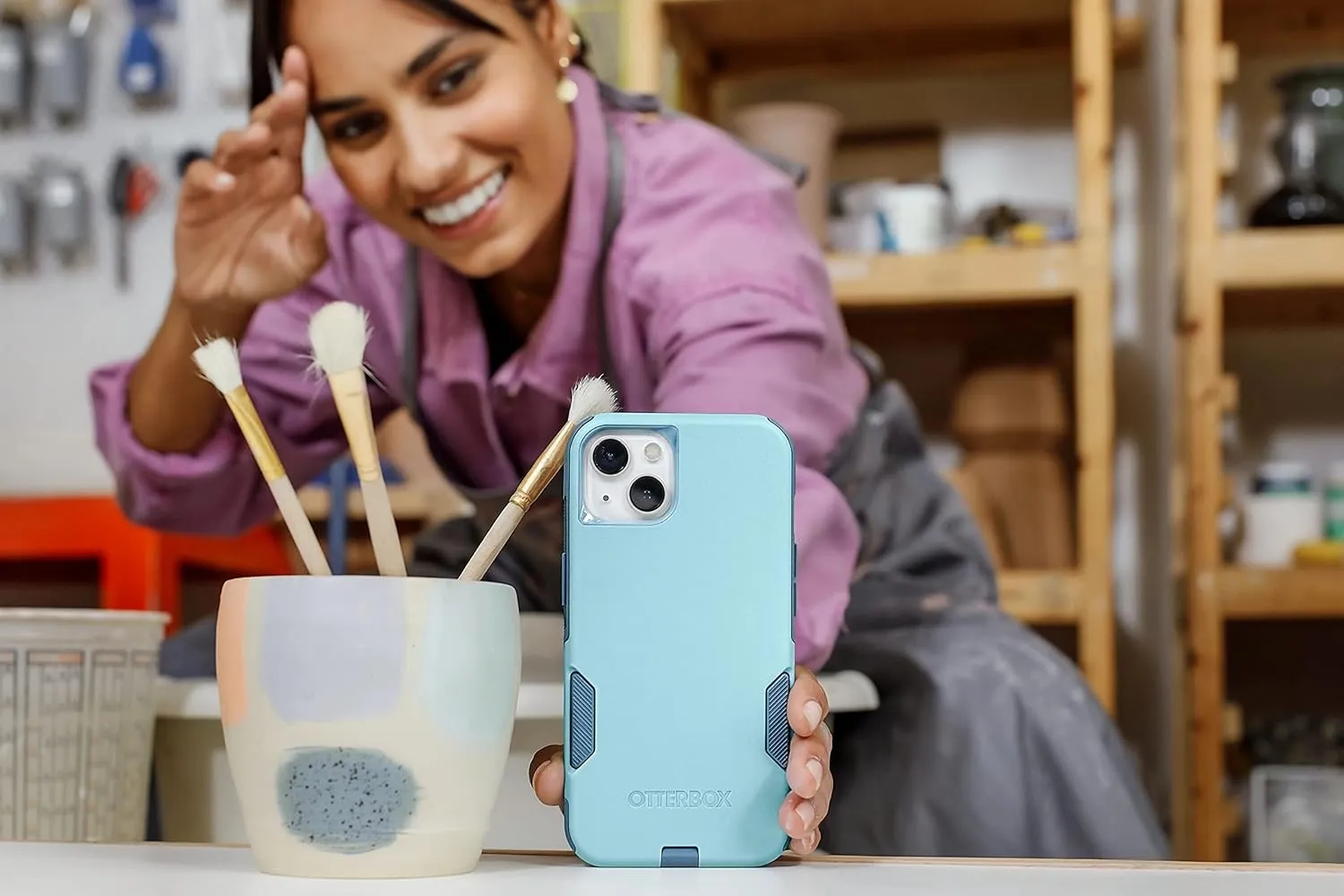 OtterBox iPhone 13 (ONLY) Commuter Series Case - RIVETING Way, Slim & Tough, Pocket-Friendly, with Port Protection Teal