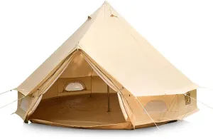 Outdoor Family Camping Bell Tent With Stove Hole Camping Pyramid Tipi Tent In Groundsheet, Camping, Glamping, Festival
