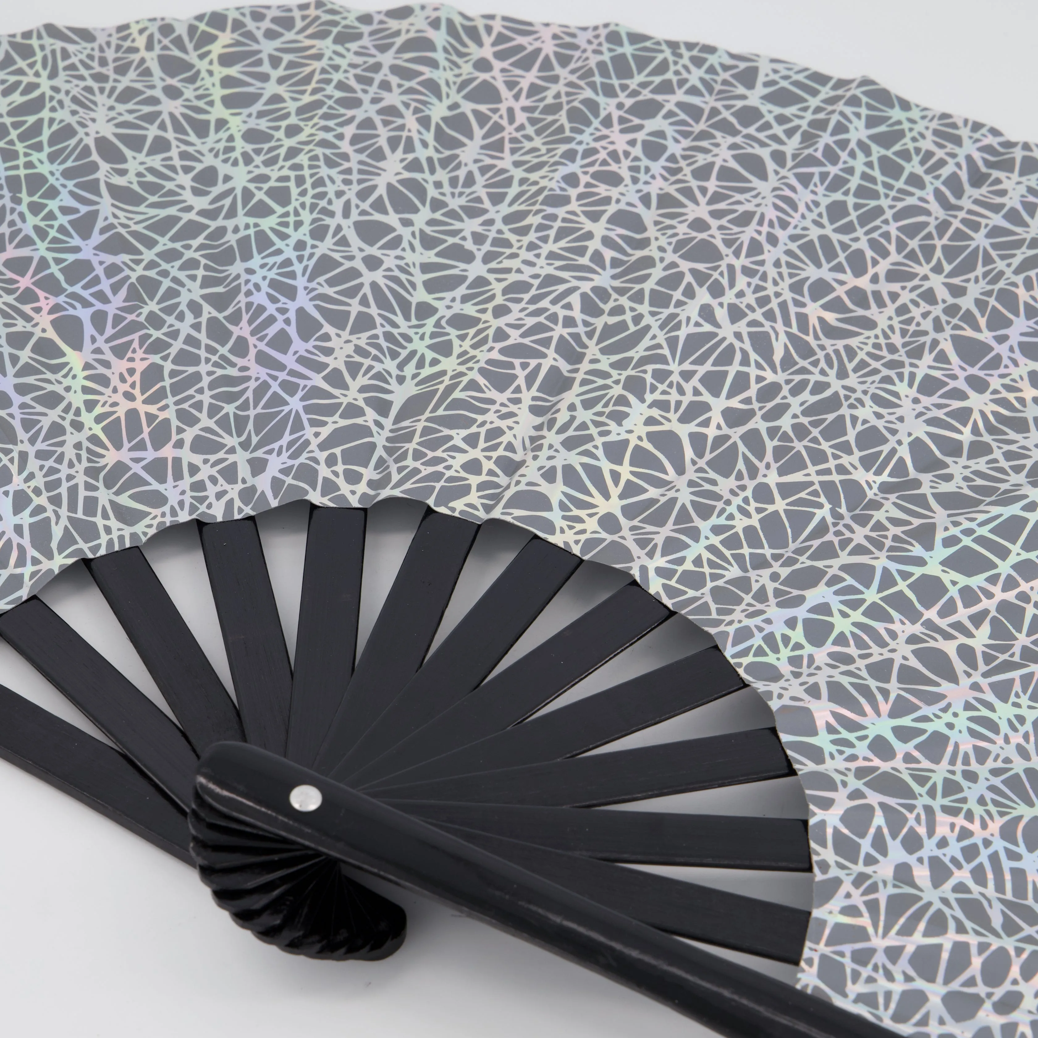 PARACOSMIC Reflective Foldable Hand Fan - Abstract White