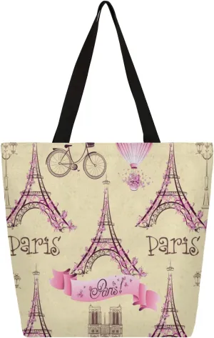 Paris Tower Balloon Cycling Street Lights Large Capacity Canvas Tote Bag Stylish Handheld Shoulder Bag Reusable Shopping Bag for Work Travel Beach Trips Shopping