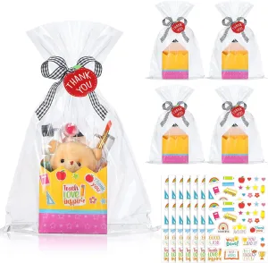 Pasimy 48 Set Teacher Appreciation Gift Bags Thank You Teacher Basket for Gifts Empty Appreciation Pencil Treat Boxes Back to School Gift Box Empty Basket Kit with Stickers for School Classroom