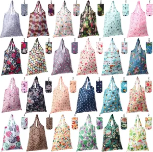 Paterr 24 Pcs Foldable Reusable Shopping Bag Recycle Travel Grocery Bag Fold to Pocket Tote Bulk for Daily Supplies Load