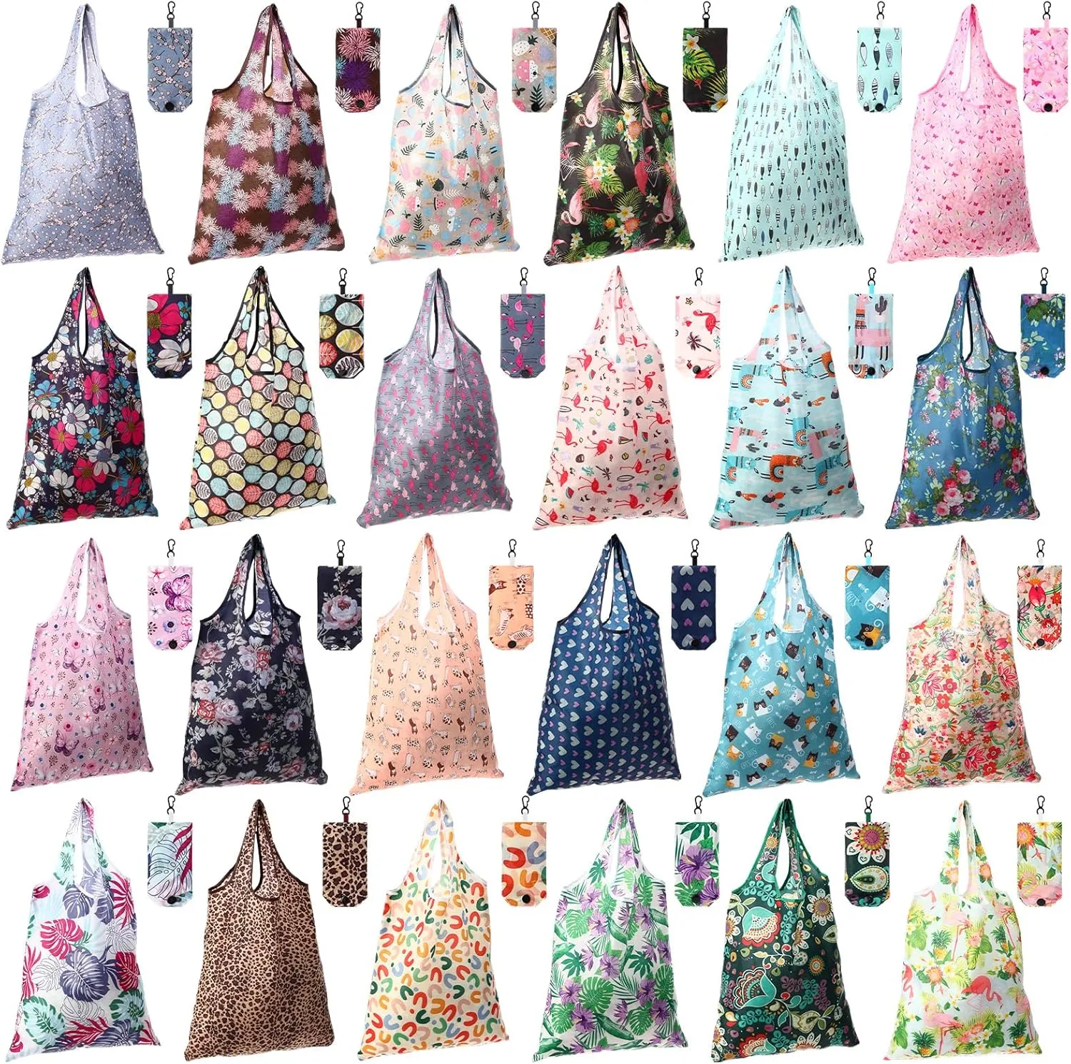 Paterr 24 Pcs Foldable Reusable Shopping Bag Recycle Travel Grocery Bag Fold to Pocket Tote Bulk for Daily Supplies Load