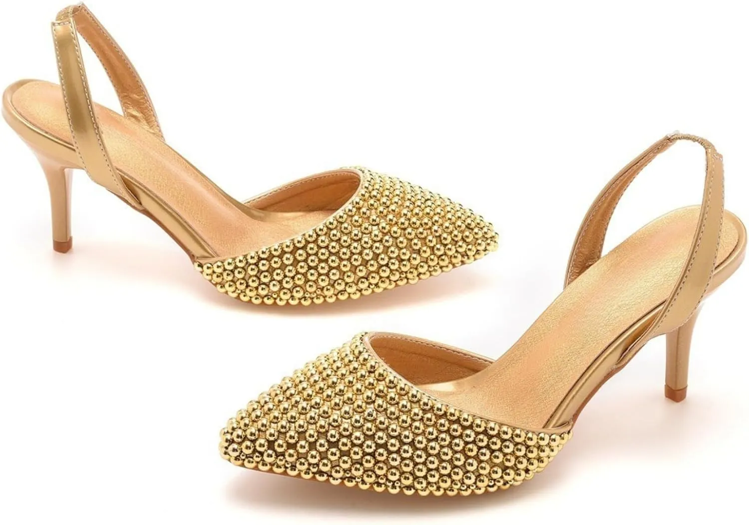 Pearl Slingback Heels for Women, Pointed Closed Toe Slip On Heeled Sandals Stiletto Heel Evening Bridal Shoes for Wedding
