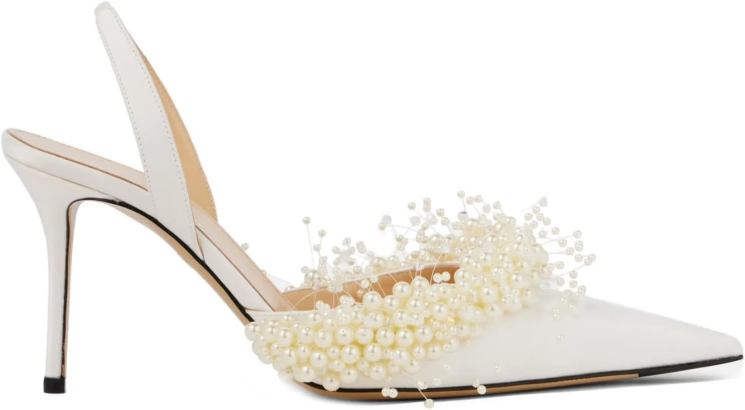 Pearl Slingback Heels for Women, Pointed Closed Toe Slip On Heeled Sandals Stiletto Heel Evening Bridal Shoes for Wedding