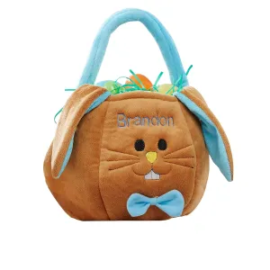Personalization Universe Blue and Brown Personalized Easter Bunny Basket Bag, Embroidered Baby Name, Perfect for Easter Egg Hunts, Custom Easter Egg Hunt Accessory, Ideal For Easter Basket Stuffers