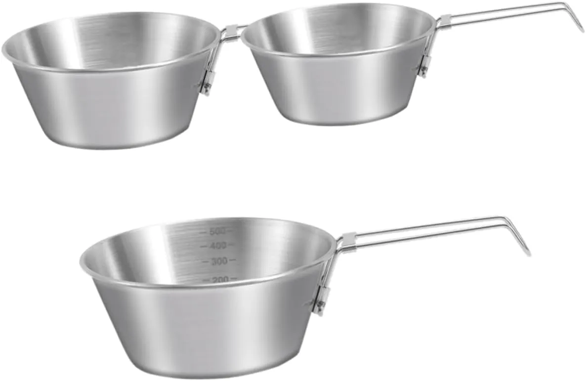 Picnic Barbecue Bowl with Handle 3-piece Folding Stainless Steel Camping Bowl Set for Outdoor Cooking