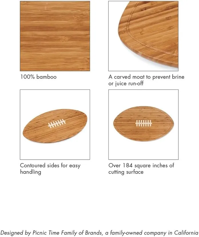 PICNIC TIME NCAA Football Cheese Board - Novelty Charcuterie Board - Serving Platter, Cheese Boards Charcuterie Boards, Wood Cutting Board, (Bamboo)