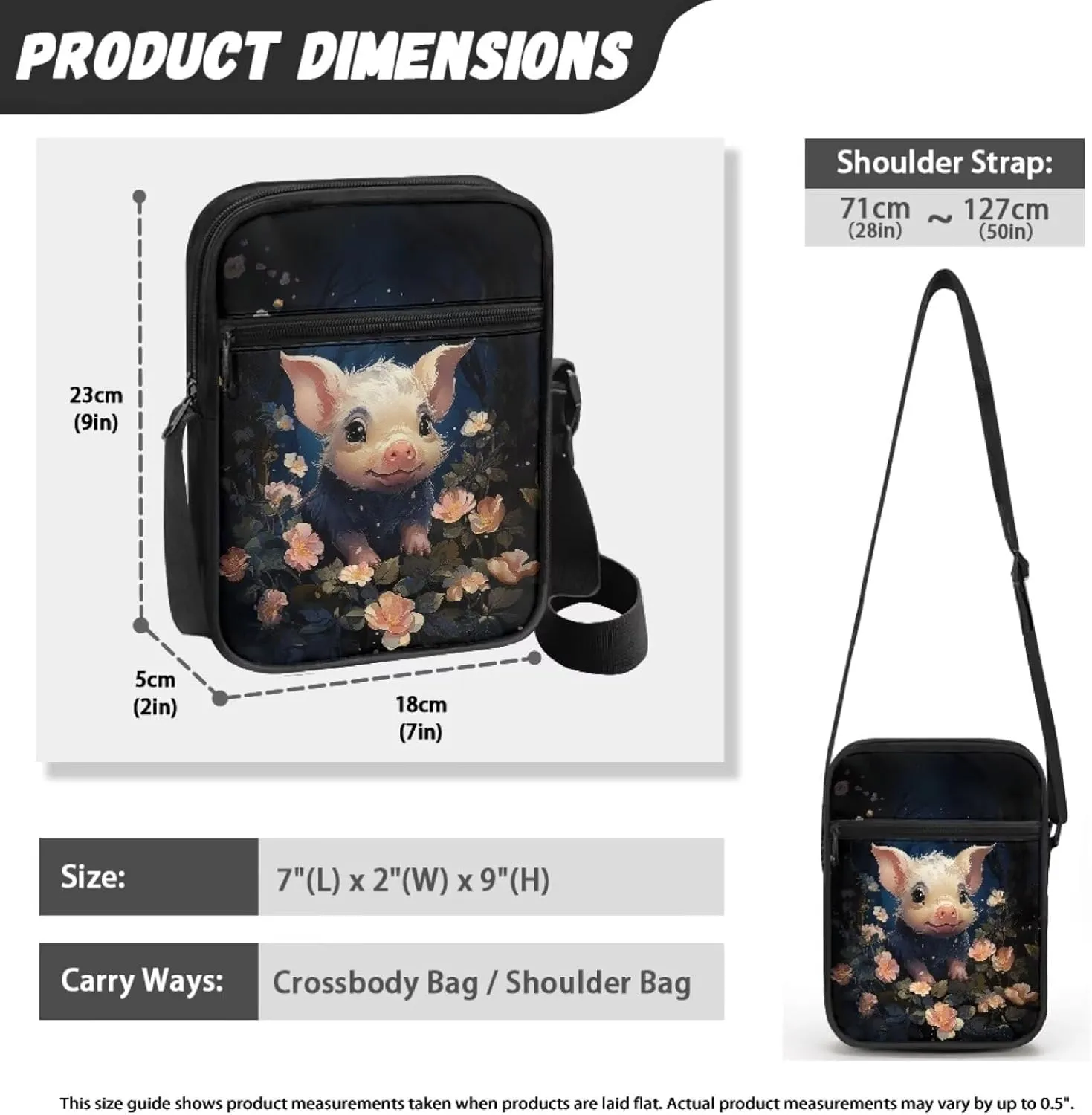Pig Pattern Crossbody Shoulder Bag Small Sling Bag for Women Satchel Messenger Bags