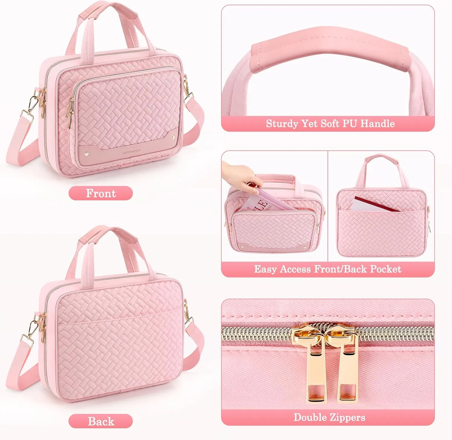 Pink Bible Cover Case for Women,Bible Case with Bible Holder,Extra Large Bible Covers for Girls,Bible Bag with Detachable Shoulder Strap,Leather Bible Carrying Case,Bible Study Bag for Bible Covers