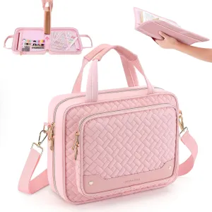 Pink Bible Cover Case for Women,Bible Case with Bible Holder,Extra Large Bible Covers for Girls,Bible Bag with Detachable Shoulder Strap,Leather Bible Carrying Case,Bible Study Bag for Bible Covers
