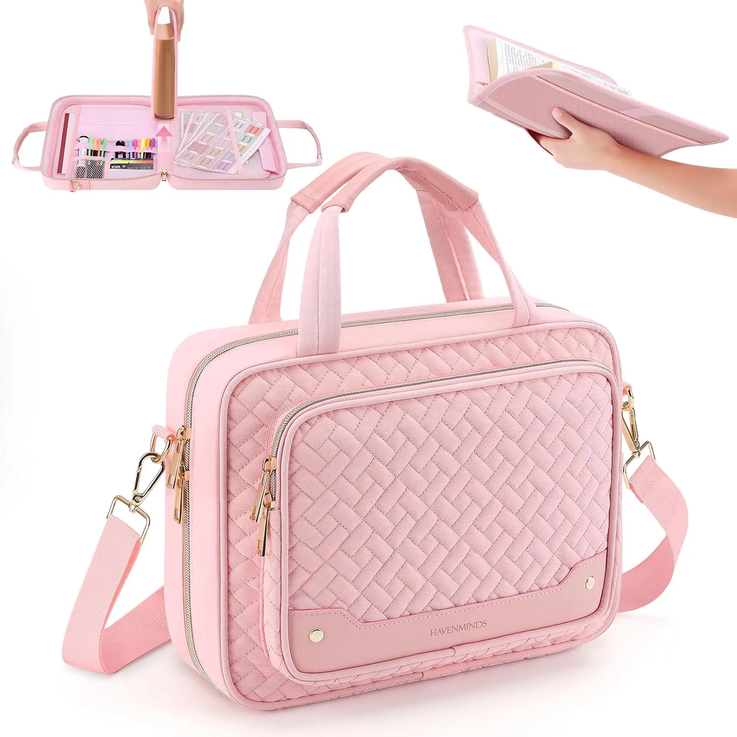 Pink Bible Cover Case for Women,Bible Case with Bible Holder,Extra Large Bible Covers for Girls,Bible Bag with Detachable Shoulder Strap,Leather Bible Carrying Case,Bible Study Bag for Bible Covers