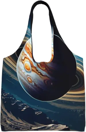 Planet Jupiter Print Canvas Tote Bag for Women, Large Capacity Casual Shoulder Handbags for Work Travel Shopping