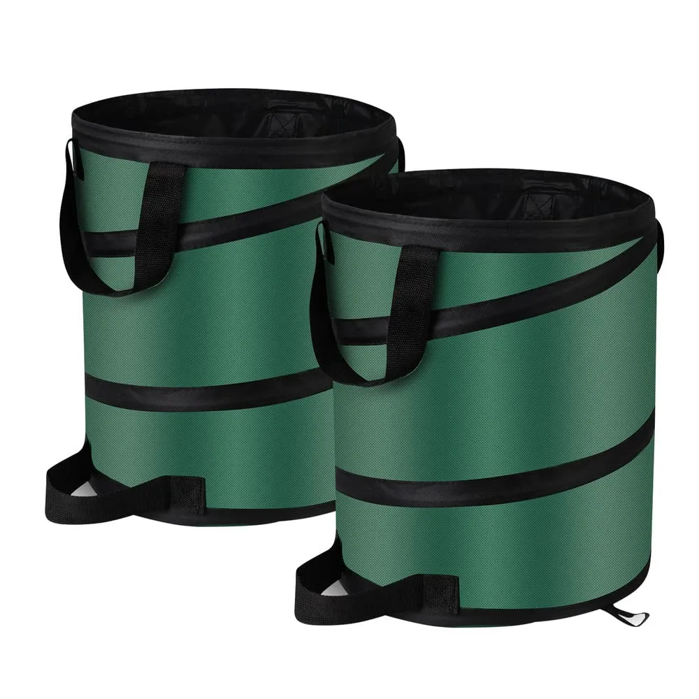 Pop Up Trash Can and Recycling Bins, 14x16 in, Collapsible Camping, Outdoor, 600D Waterproof Oxford Cloth Reusable Yard Waste Bags (2Pcs-10 Gallons)